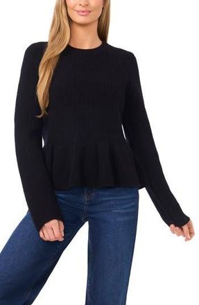 CeCe by Cynthia Steffe Rib Peplum Sweater in Rich Black at Nordstrom Rack, Size Small
