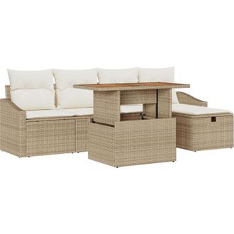 vidaXL Vidaxl - Garden Sofa Set Height-Adjustable 6 pcs Beige Poly Rattan