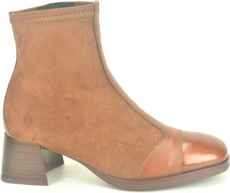 Hispanitas Stijlvolle Cognac Combi Botje - Dames - Laarzen met Hak - Bruin - 36 EU - Leer - Schoenen
