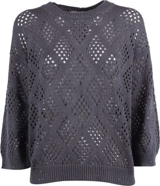 PESERICO Textured Diamond Pattern Knitted Sweater
