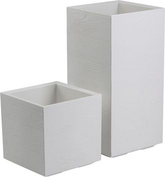 OEM Juego De Macetas Betonique Con Ruedas, Base De Cart&oacute;n Color Crema, 2 Unidades