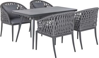 Beliani Conjunto De Comedor De Jard&iacute;n 4 Plazas Metal Gris Aluminio Acabado Mate Mesa Exterior 4 Sillas Con Cojines Moderno Lipari