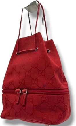 Gucci Red Color Canvas Leather Handbag Tote Bag (Pre-Owned)