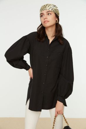Trendyol Modest Dames Zwart Effen Lang Relaxed fit Modest Overhemden
