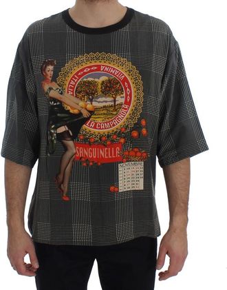 Dolce & Gabbana Mens Crewneck SANGUINELLA ITALIA Print Zijde T-shirt