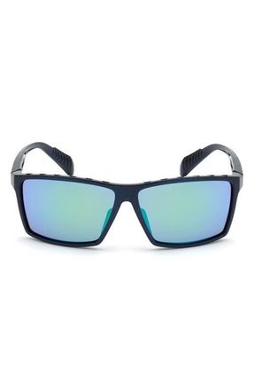 adidas 63mm Rectangular Sunglasses in Blue /Green Mirror Lenses at Nordstrom