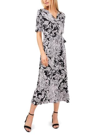 Chaus Paisley Tie Waist Midi Dress in Black/white at Nordstrom, Size X-Large