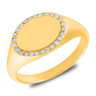 MAX + STONE 18K Gold Plated Oval Vermeil Lab Grown Diamond Signet Ring