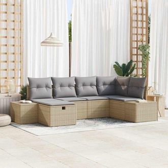 vidaXL Vidaxl - Conjunto De Sof&aacute; De Jard&iacute;n Con Coj&iacute;n 6 Pcs Beige Polirat&aacute;n