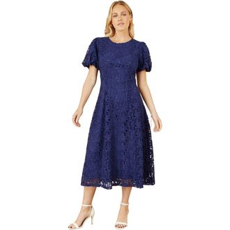 Yumi Lace Midi Skater Dress in Navy at Nordstrom, Size 8
