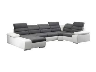 VENTE-UNIQUE.COM Sof&aacute; rinconera piel sint&eacute;tica 6 plazas gris, blanco 362x217cm