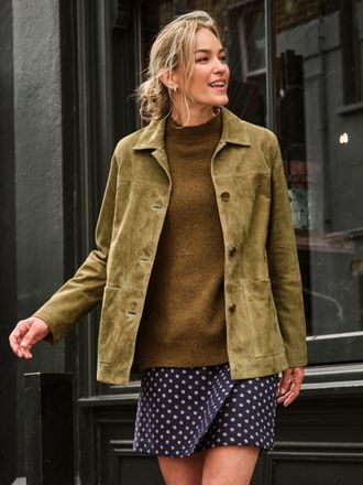 Fat Face FatFace Erin Olive Green Suede Jacket