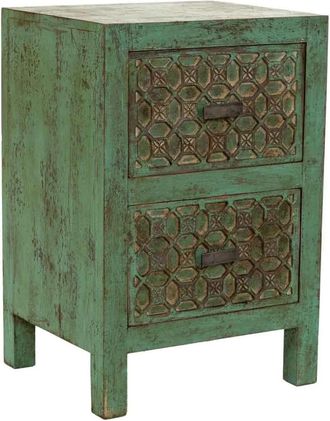 Wanderlust Deco Mesita de noche de madera artesanal 45 x 35 x 60h cm