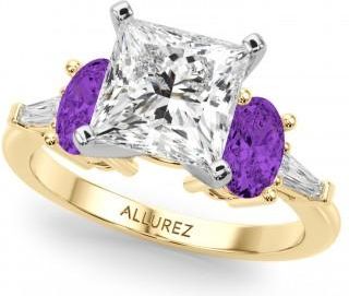Allurez Princess Cut Lab Grown Diamond & Oval Amethyst Engagement Ring 14K Yellow Gold (3.98ct)