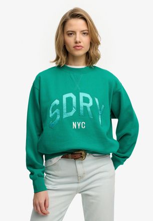 Superdry Sweatshirt SUPERDRY VARSITY SATIN APPLIQUE CREW, Damen, Gr. XL, gr&uuml;nlake, Sweatware, Obermaterial: 70% Baumwolle, 30% Polyester, bedruckt, relaxed fit