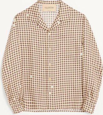 Valentino Camicia a maniche lunghe Valentino in seta con stampa Chamber all over Uomo BURRO/MULTICOLOR 44