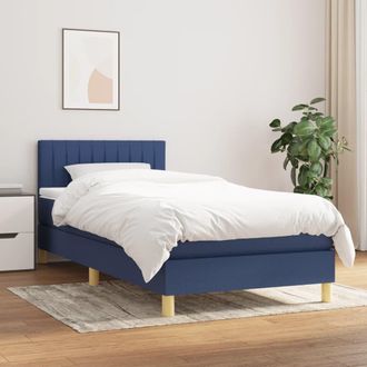 vidaXL Cama Box Spring Con Colch&oacute;n Tela Azul 90x190 Cm Vidaxl