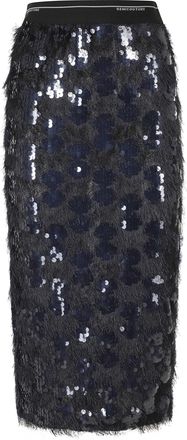 Semicouture Midnight Blue Bindy Sequined Polyester Midi Skirt