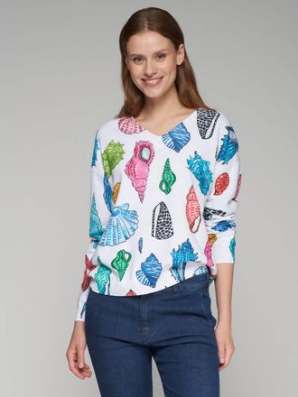 Vilagallo Estampado Manga Conch Shells Soft Knit Sweater In Multi Brights
