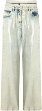 Palm Angels Sequin Loose Denim Pants - Dames - Wijde Broeken - Blauw - W26 - Denim - Broeken