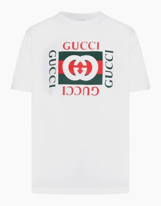 Gucci Mens Gucci Interlocking G Rectangle Logo T-Shirt in White - Size: 36