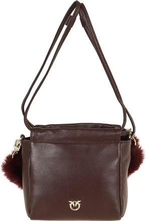 Pinko Brown Nappa Imitation Fur Leather Faux Fur Bucket Bag