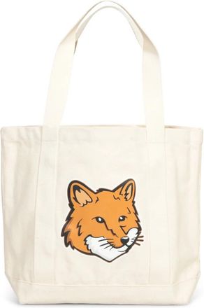 Maison Kitsun&eacute; Fox Head Tote Bag - Heren - Shoppers - Wit - ONE Size - Katoen - Tassen