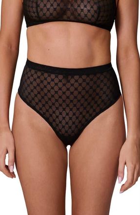 Simone P&eacute;r&egrave;le Plume Embroidered High Waist Shaping Thong in Black at Nordstrom, Size X-Small