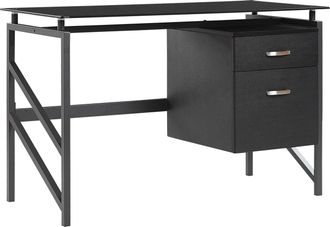 Beliani Scrivania Ufficio In Metallo Nero Piano In Vetro Temperato 117 X 57 Cm Moriton