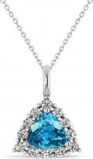Allurez Diamond & Blue Topaz Trillion Cut Pendant Necklace 14k White Gold (1.6ct)