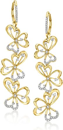 Ross-Simons Diamond Floral Drop Earrings in 18kt Gold Over Sterling