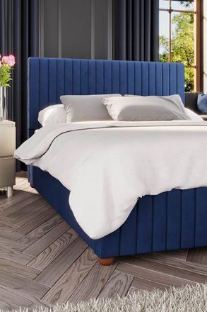 Laurence Llewelyn-Bowen Estella Ottoman Storage Bed in Plush Velvet Fabric, Custom Made in Navy | Size: Single