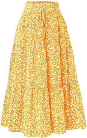 Generic Ruffle Skirts for Women Long - Tiered Maxi Skirt for Women - High Waist Skirts LongSkirts Plain Skirt High Waisted Solidskirts Elasticated Waist Plus 