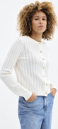 Contemporaine Womens Small rose buttons pointelle Cardigan Sweater