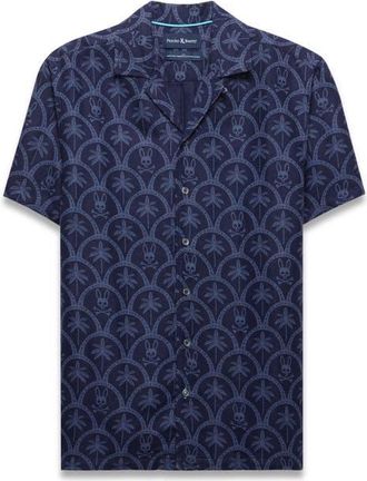 Psycho Bunny Brad Linen Blend Camp Shirt in Evening Blue at Nordstrom, Size 5