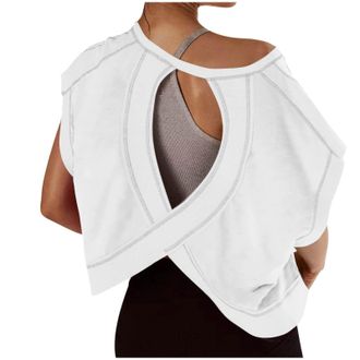 Generic Free People Backless Tops for Women UK Sale Clearance Open Back Workout Top Backless Short Sleeve Athletic Shirt Running Crop Top Gym Yoga Tee Shirt L