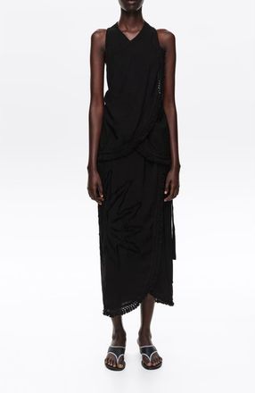Bimba & Lola Fringed Wrap Midi Dress in Black at Nordstrom, Size X-Small