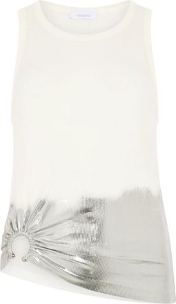 Paco Rabanne Gestreept jersey top met print - Dames - Tops zonder mouwen - Wit - M - Katoen - Tops