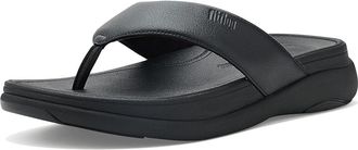 FitFlop F-Mode Go Toe-Post Sandals Mens Wedge Shoes All Black : 12.5 M (D), Faux Leather