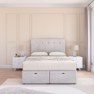 Sloomy Highbury Plush Fabric Ottoman Bed End Opening With Sprung Memory Mattress & 26 Inch strut Headboard in Silver | Size: Small Single