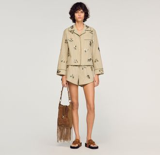 Sandro Striped shirt, floral embroidery