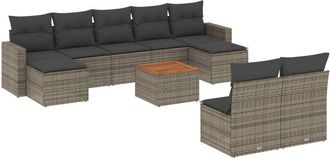 vidaXL Set De Sof&aacute;s De Jard&iacute;n 10 Pzas Con Cojines Rat&aacute;n Sint&eacute;tico Gris Vidaxl