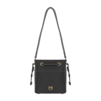 Pinko Leren Schoudertas met Love Birds - Dames - Schoudertassen - Zwart - ONE Size - Leer - Tassen