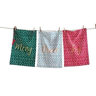 Tag Joyful Set of Three Cotton Dishtowels for Christmas Kitchen in Multicolored at Nordstrom