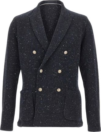 Eleventy Dubbelrijige Gebreide Blazer - Heren - Blazers - Blauw - XL - Wol - Jassen