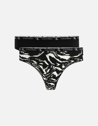 Calvin Klein Womens 2-Pack CK 1996 Thongs, Black / Tiger Print - Size: 10