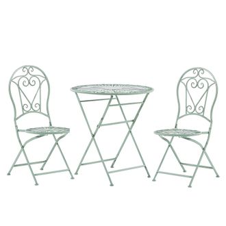 Beliani Conjunto Bistr&oacute; Para Exterior Balc&oacute;n Decorativo Mesa Redonda Con 2 Sillas Plegables De Metal Verde Trento