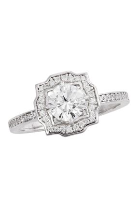 Savvy Cie Jewels RHODIUM PLATED SOLITARE WITH WHITE CZ SCALLOPED EDGE RING