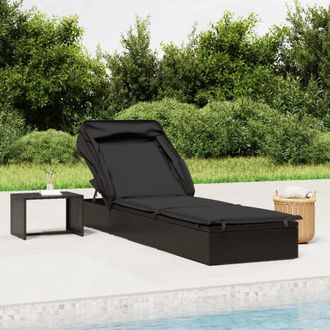 vidaXL Vidaxl - Tumbona Con Toldo Plegable Rat&aacute;n Sint&eacute;tico Negro 213x63x97cm