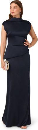 Adrianna Papell Womens Satin Crepe Midi Dress - Blue - Size 10 UK